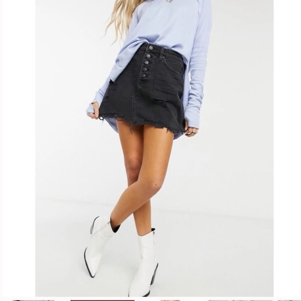We The Free A-Line Washed Black Button Fly Distressed Denim Skirt OB792191 25 - Picture 2 of 14